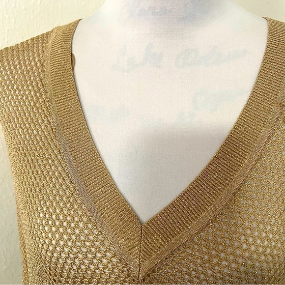 MICHAEL KORS Metallic Gold Knit Kaftan Poncho Med Business Casual EUC Designer - Picture 6 of 14